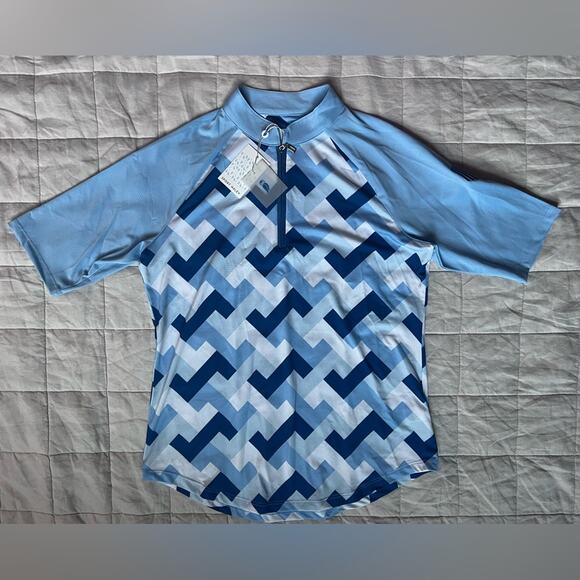 NWT Sport Haley Blue Geometric Tempo Short Sleeve Mock Women’s Golf Top - Small - Picture 1 of 8